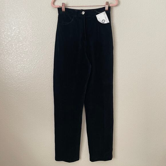 St. John Sport Marie Gray Pants Womens Petite Black Velvet Striped Straight Leg - Picture 3 of 13